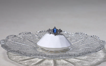 edoa Pave Diamond Oval Sapphire Silver Ring