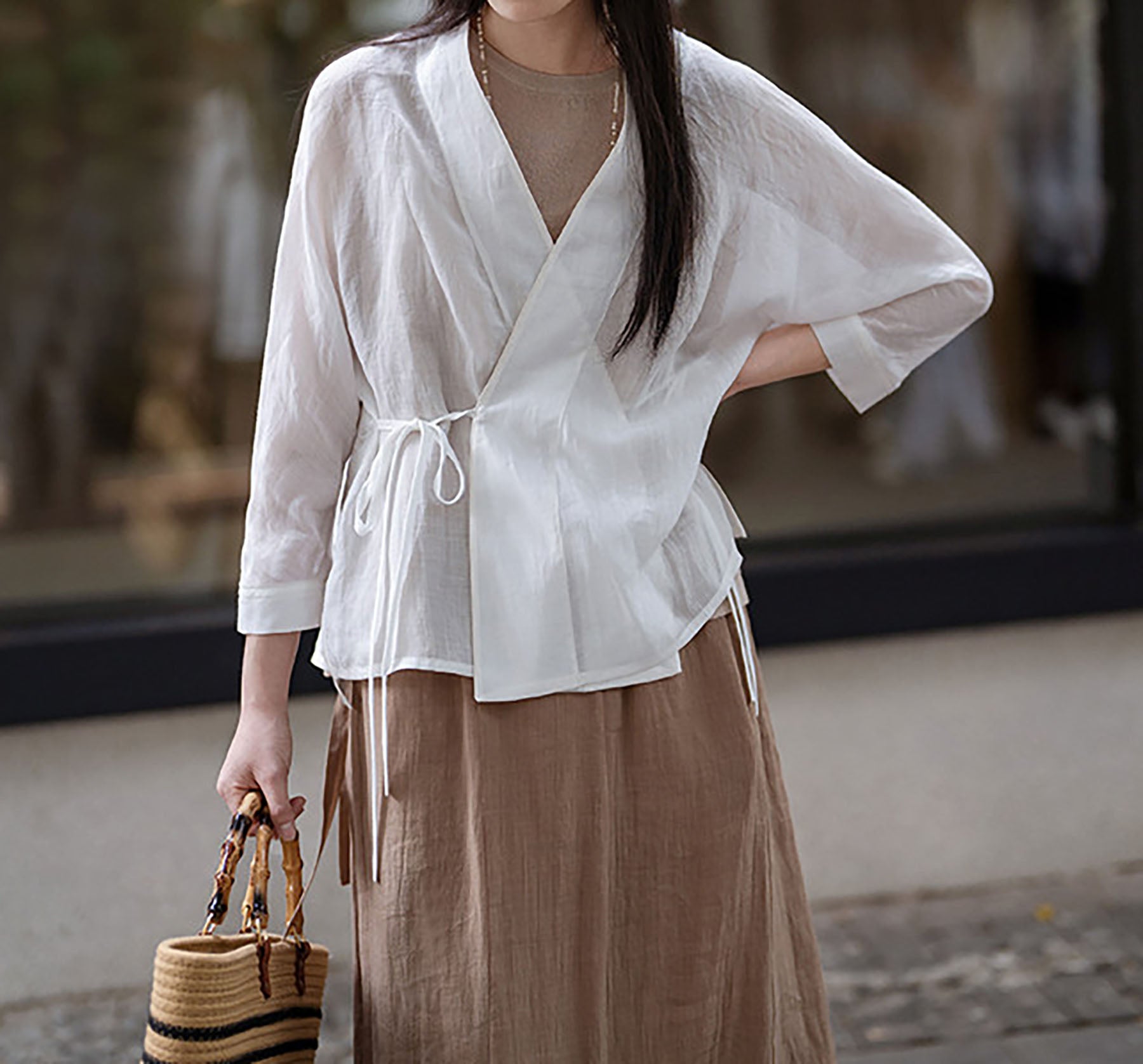 edoa White Gauzy Ramie Hanfu Jacket 