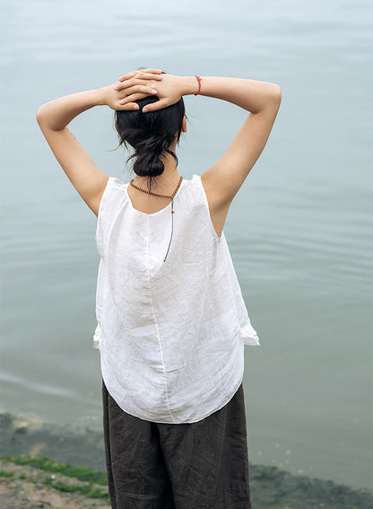 edoa Linen Sleeveless Swing Top