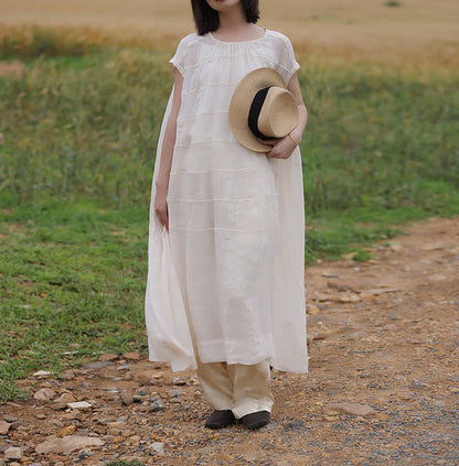 edoa Oversized Summer Light and Airy Ramie Robe with Geometric Patchwork