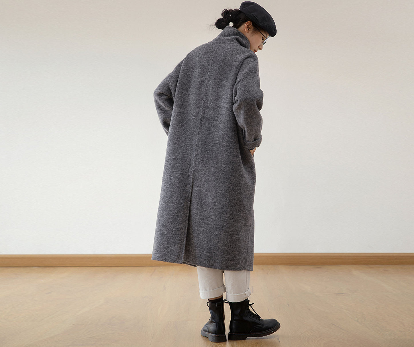 edoa Double Faced Alpaca High Neck Cocoon Coat 