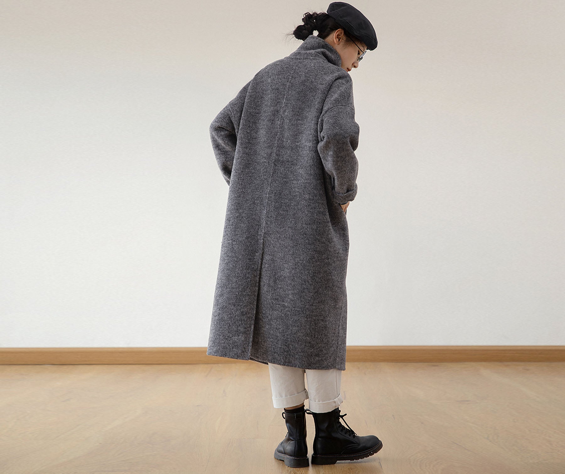 edoa Double Faced Alpaca High Neck Cocoon Coat 
