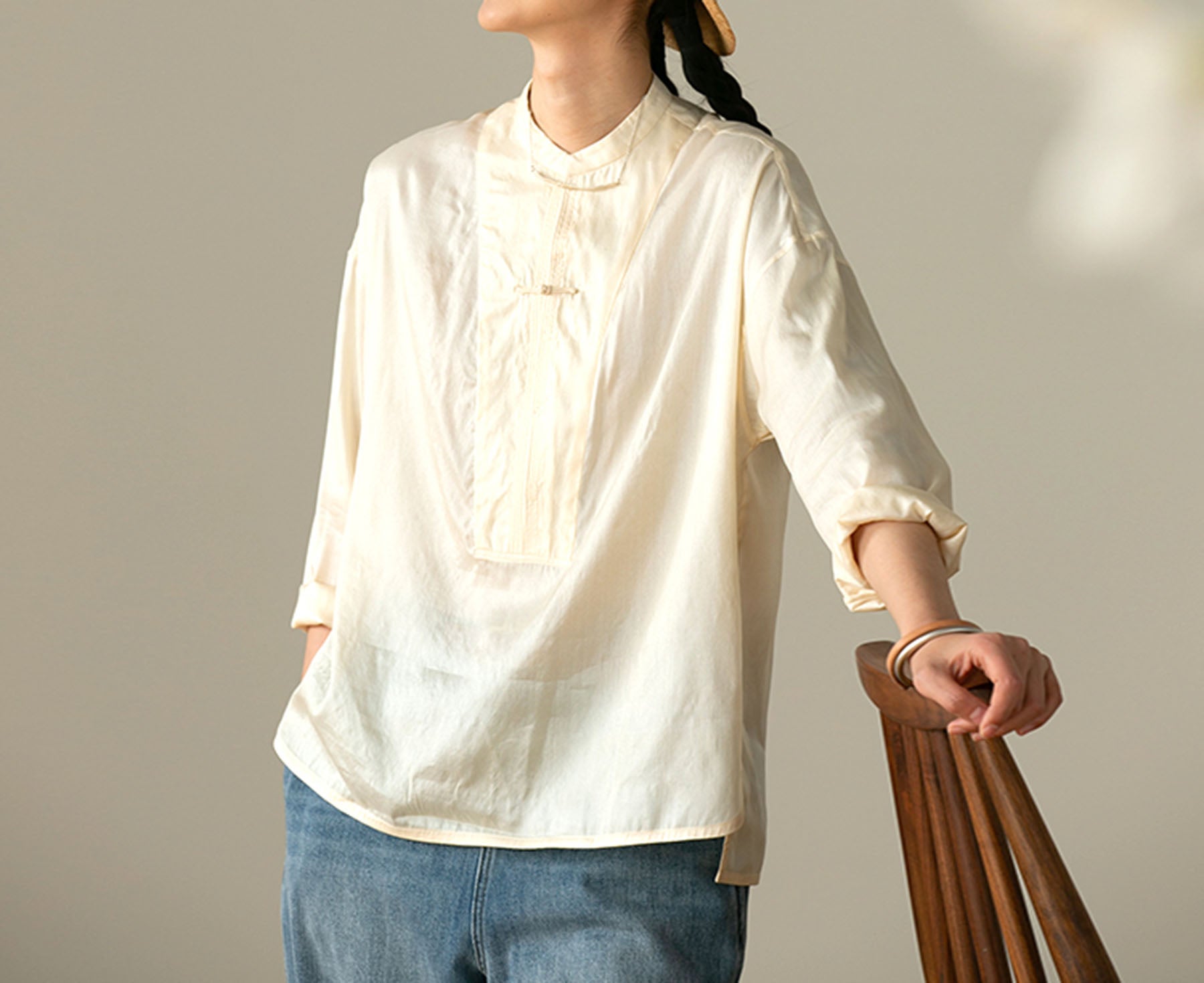 edoa Dupioni Tussah Silk Chinese Blouse