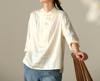 edoa Dupioni Tussah Silk Chinese Blouse
