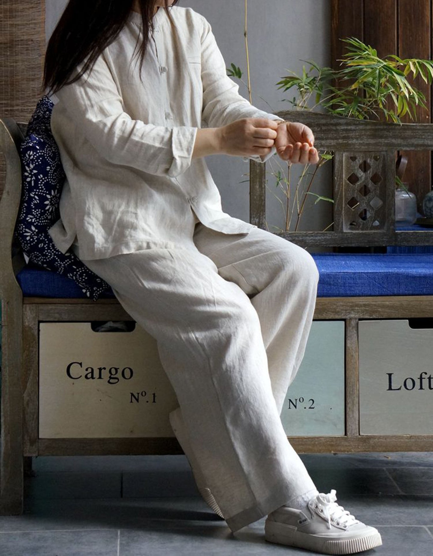 edoa Flax Linen Wide Leg Pants