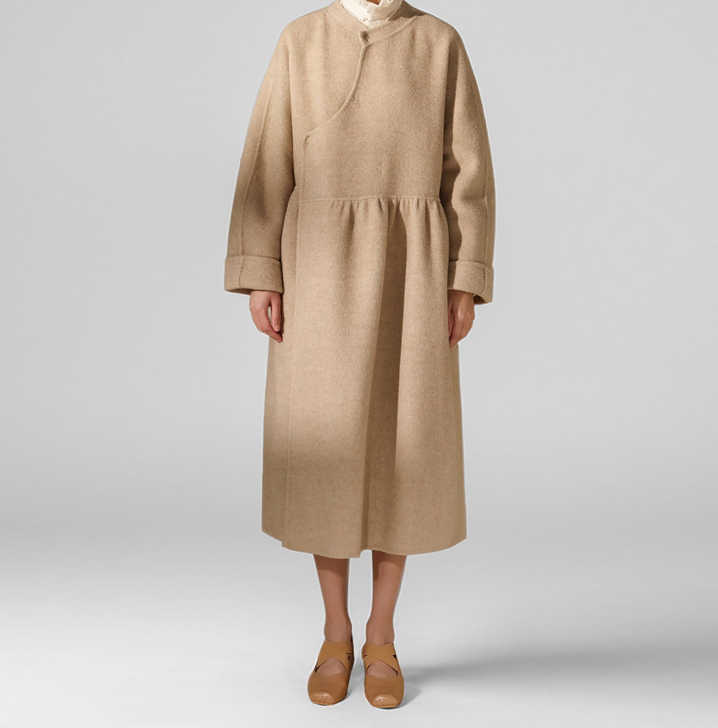 edoa Chinese Style Double-faced Wool Wrap Coat