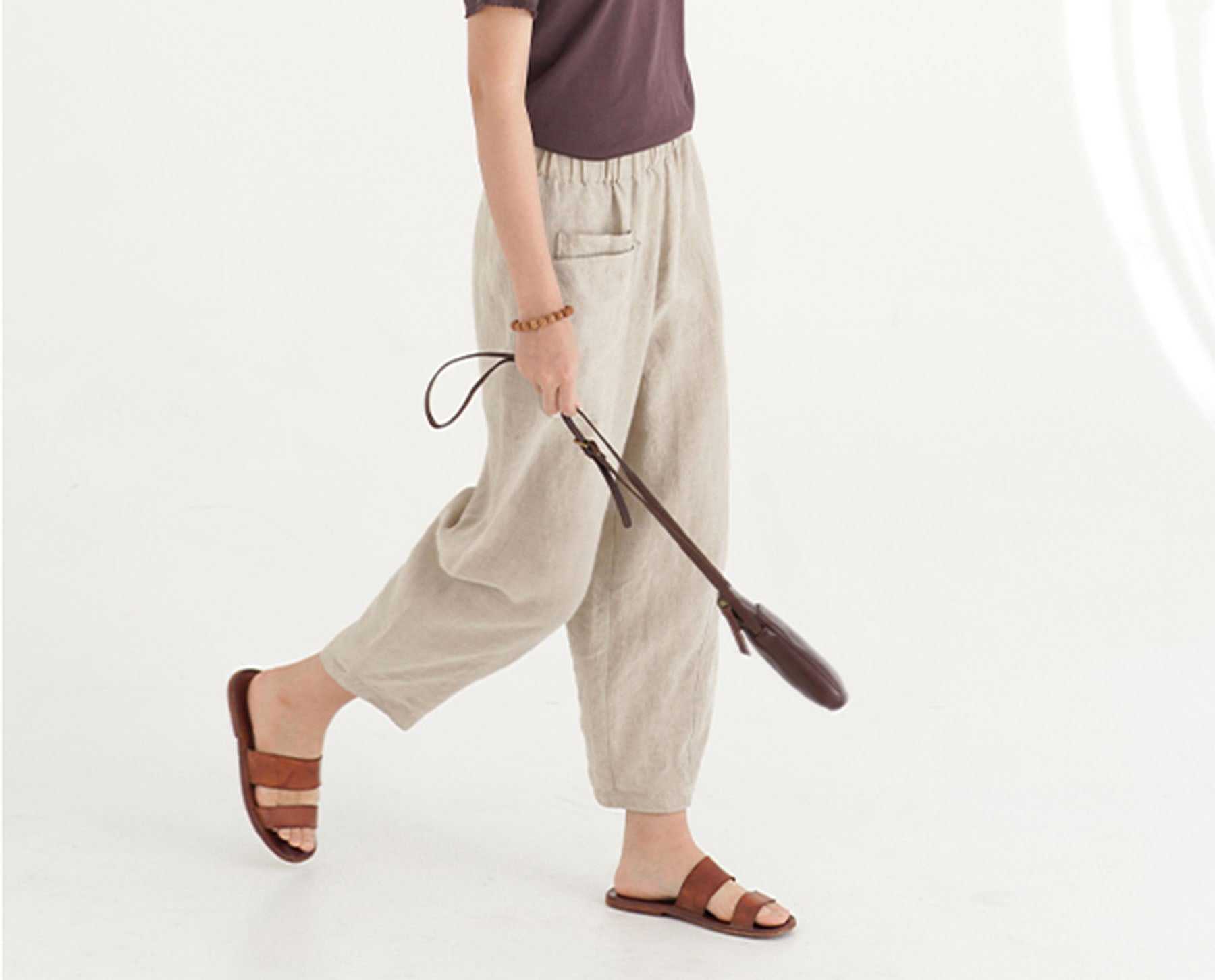 edoa Twin Patch Pockets Tapered Linen Pants