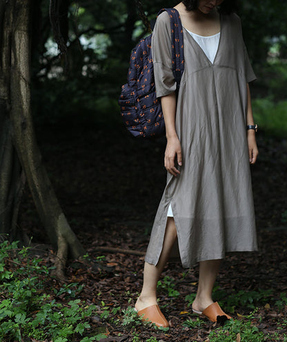 edoa Deep V Neck Smock Dress 