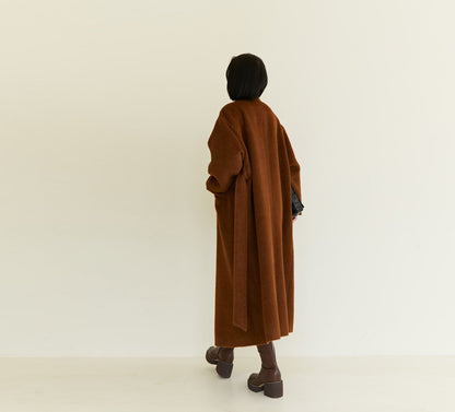 edoa Suri Alpaca V-neck Belted Wrap Maxi Coat 