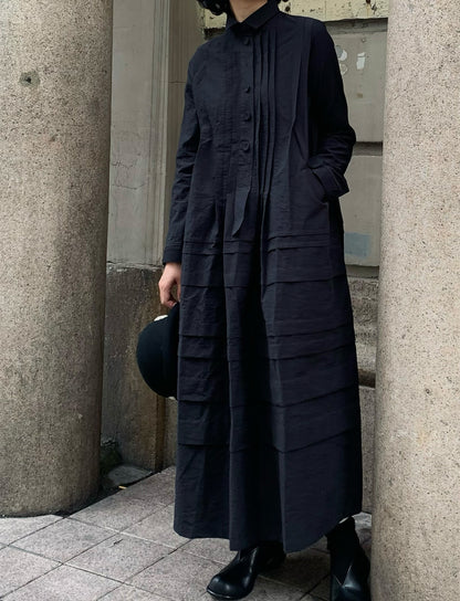 edoa Paper Cotton Pintuck Pleated Medieval Shirt Dress
