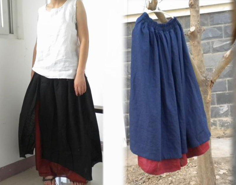 Colorblock Double Layer Linen Maxi Skirt sk0062 030