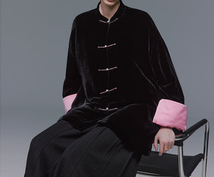 edoa Black Silk Velvet Puffer Jacket