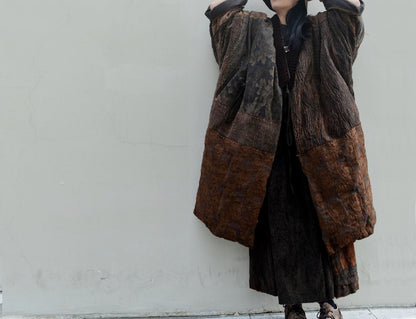 edoa Mud Tussah Silk Goose Down Boro Coat