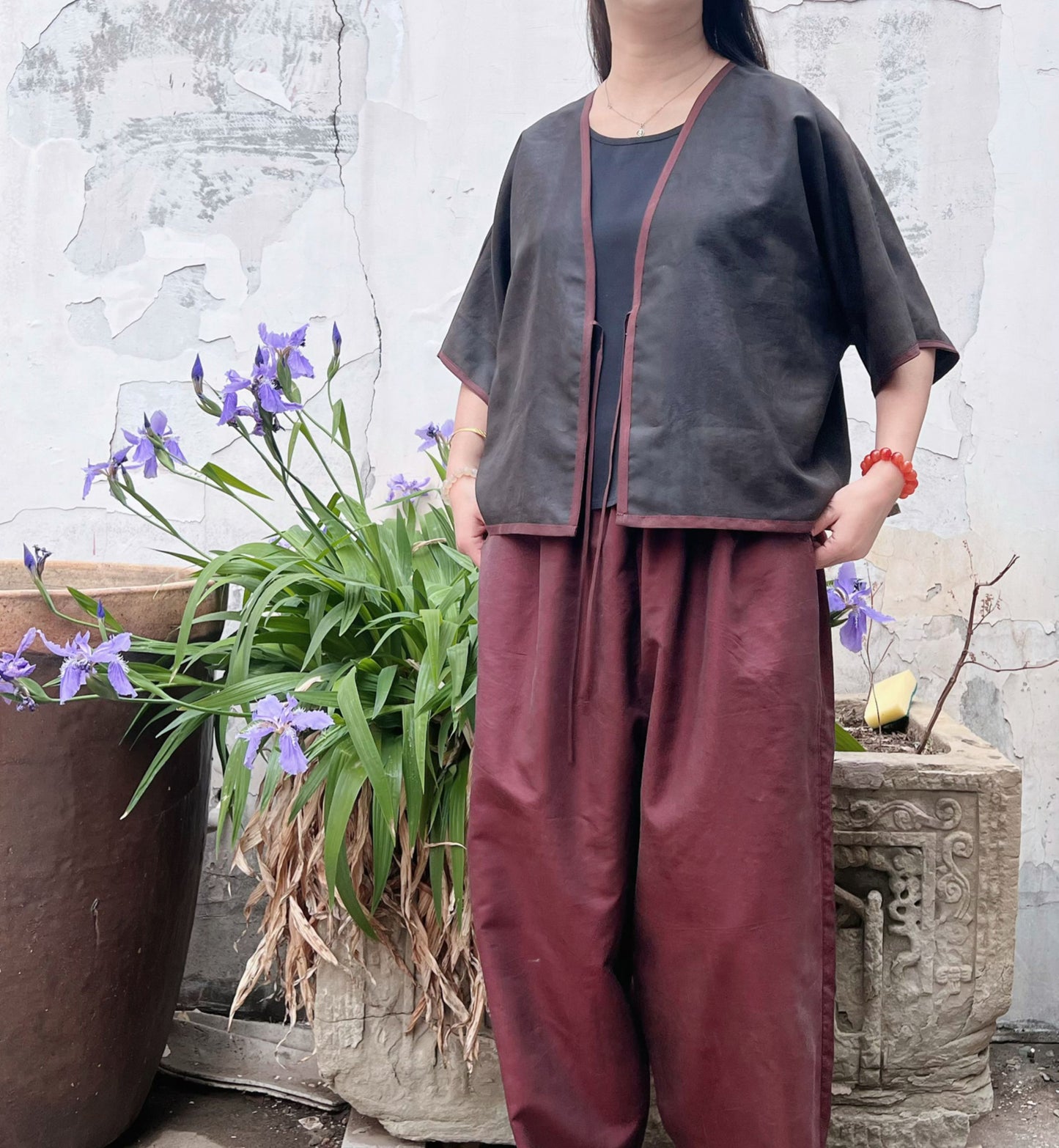 edoa Burgundy Reversible Mud Silk Set