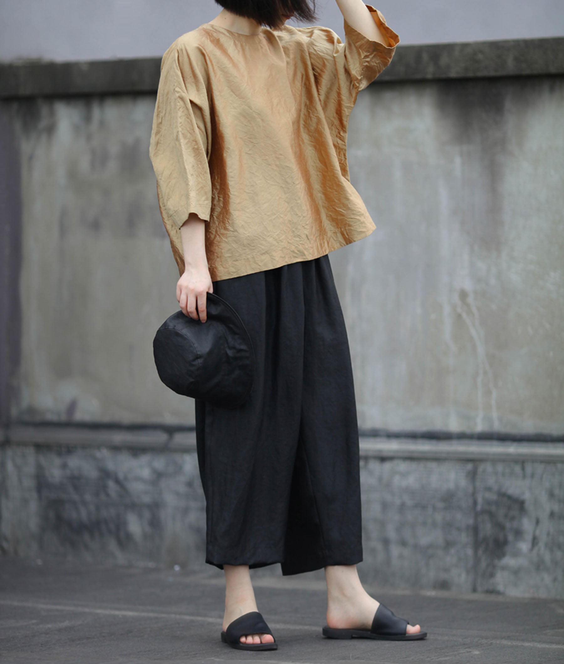 edoa Loose Fitting Mud Silk Wide Leg Pants 