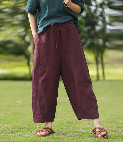 edoa Burgundy French Linen Tapered Pants
