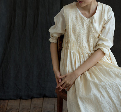edoa Tussah Silk Hand Pintuck Wrap Dress