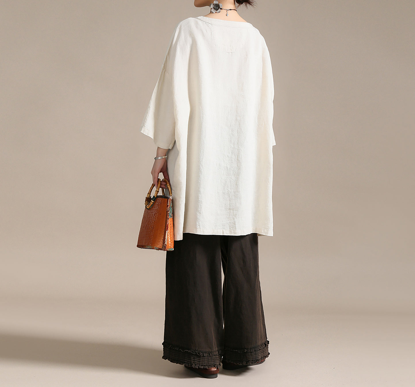 edoa Oversized Heavy Weight Natural Flax Linen Tunic