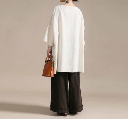 edoa Oversized Heavy Weight Natural Flax Linen Tunic