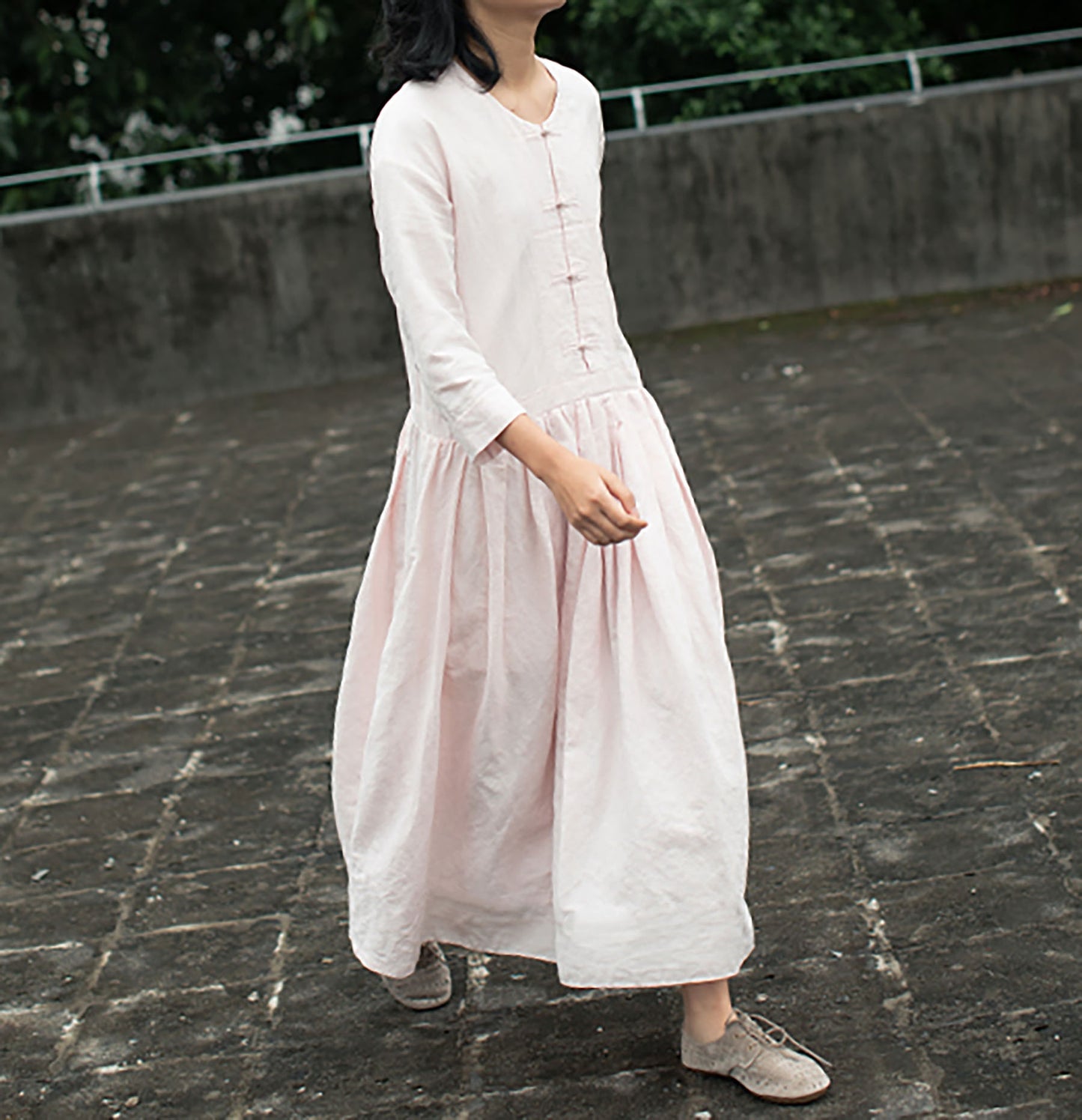 edoa Bracelet Sleeves Linen Shirt Dress