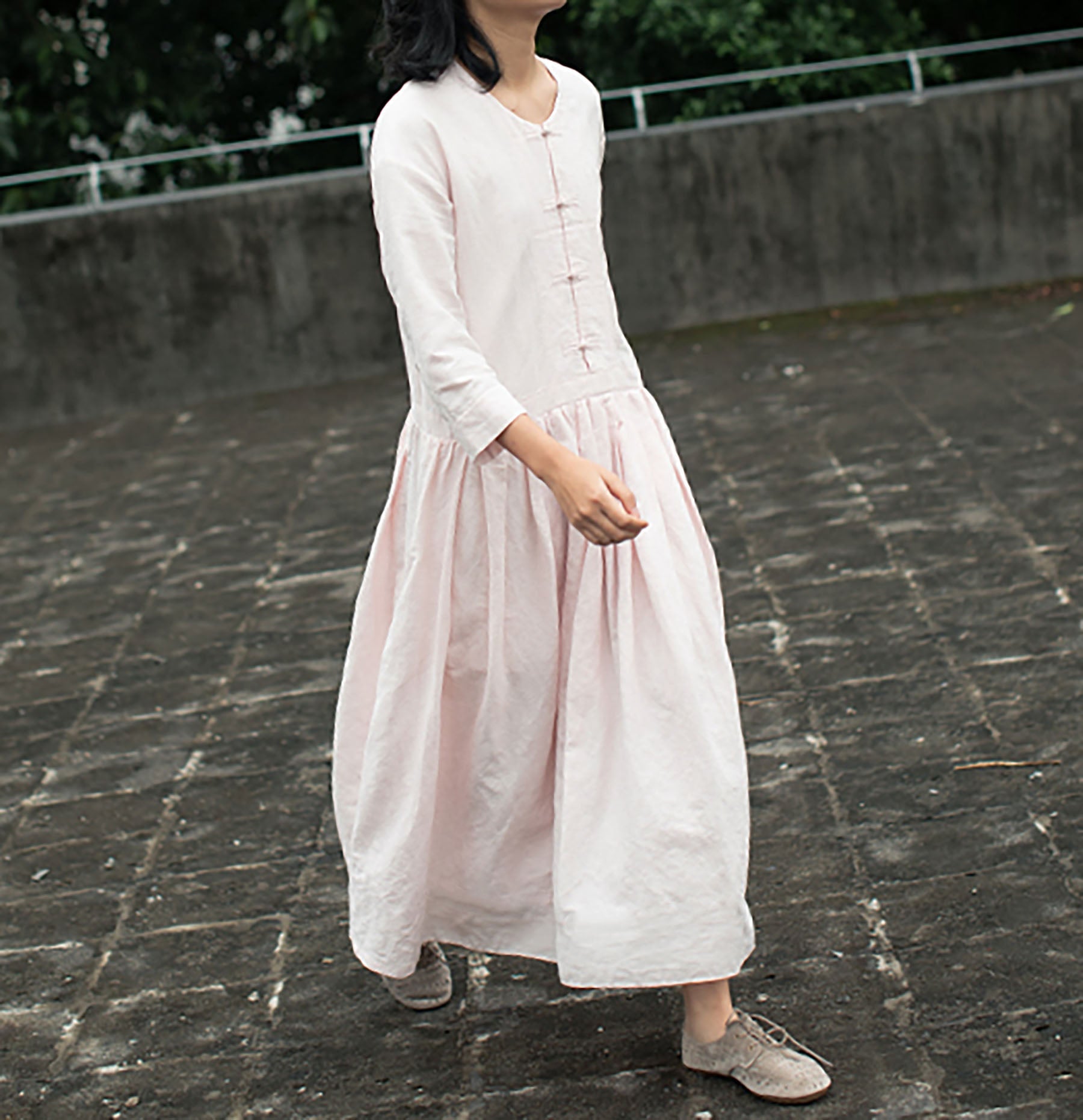 edoa Bracelet Sleeves Linen Shirt Dress