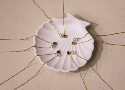 edoa Peal and Birthstone Duo Clavicle Chain