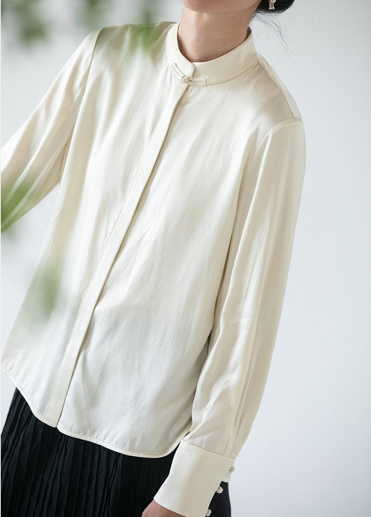 edoa Stone Washed Silk Satin Chinese Blouse 