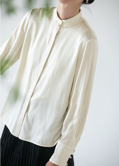 edoa Stone Washed Silk Satin Chinese Blouse 
