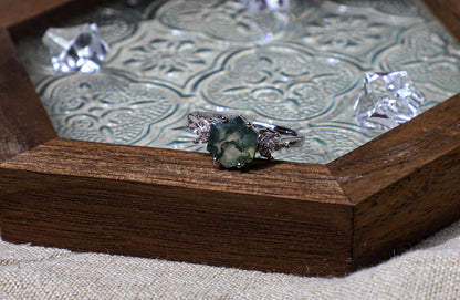 edoa Hexagonal Natural Moss Agate Ring