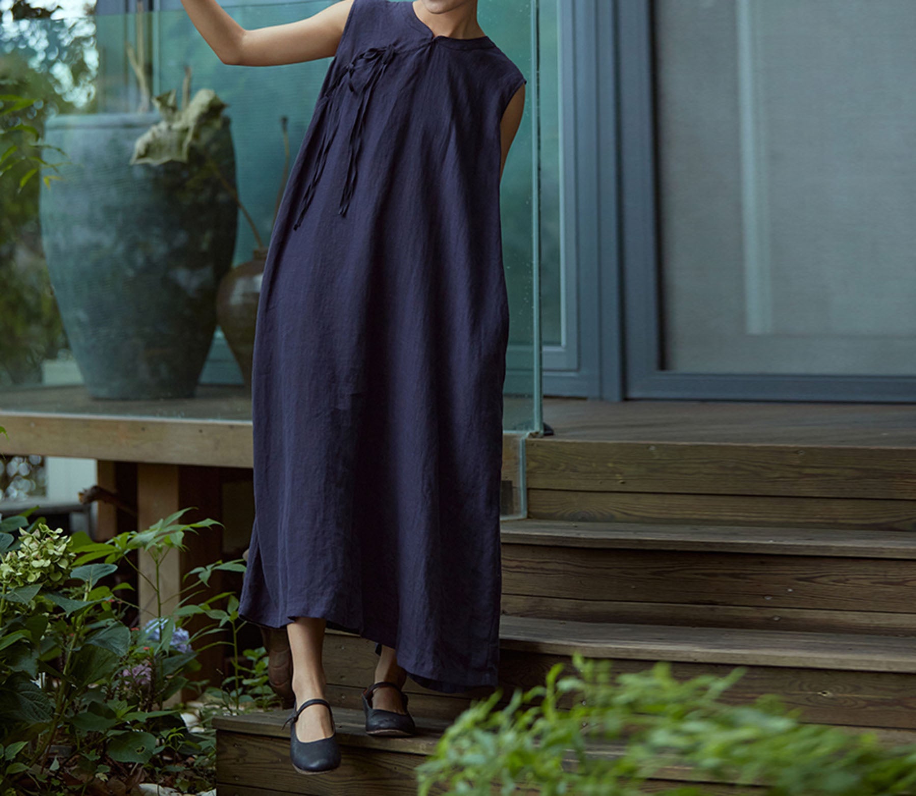 edoa Linen Sleeveless A-line Modified Qipao
