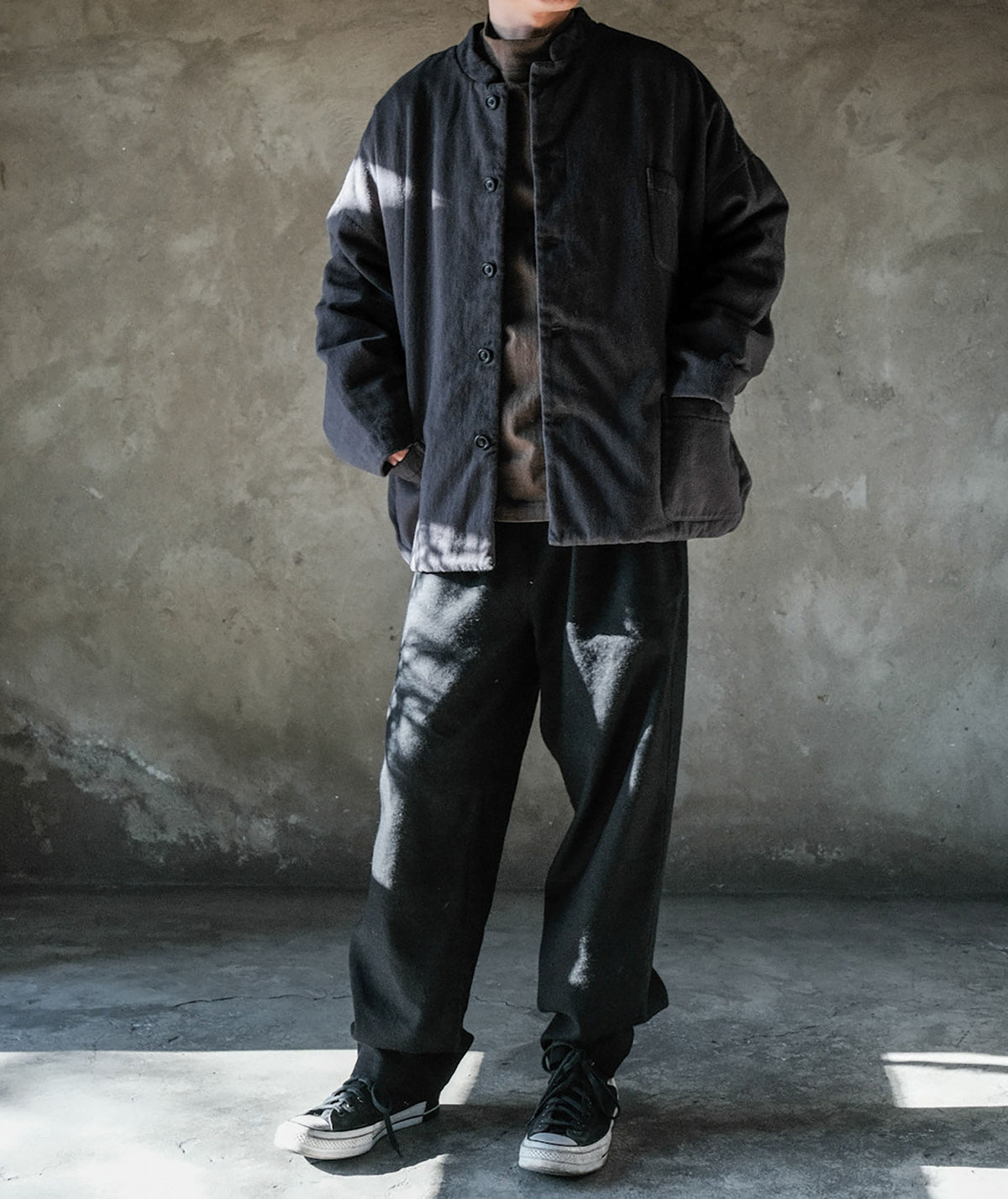 edoa Dark Gray Cotton Twill Padding Jacket