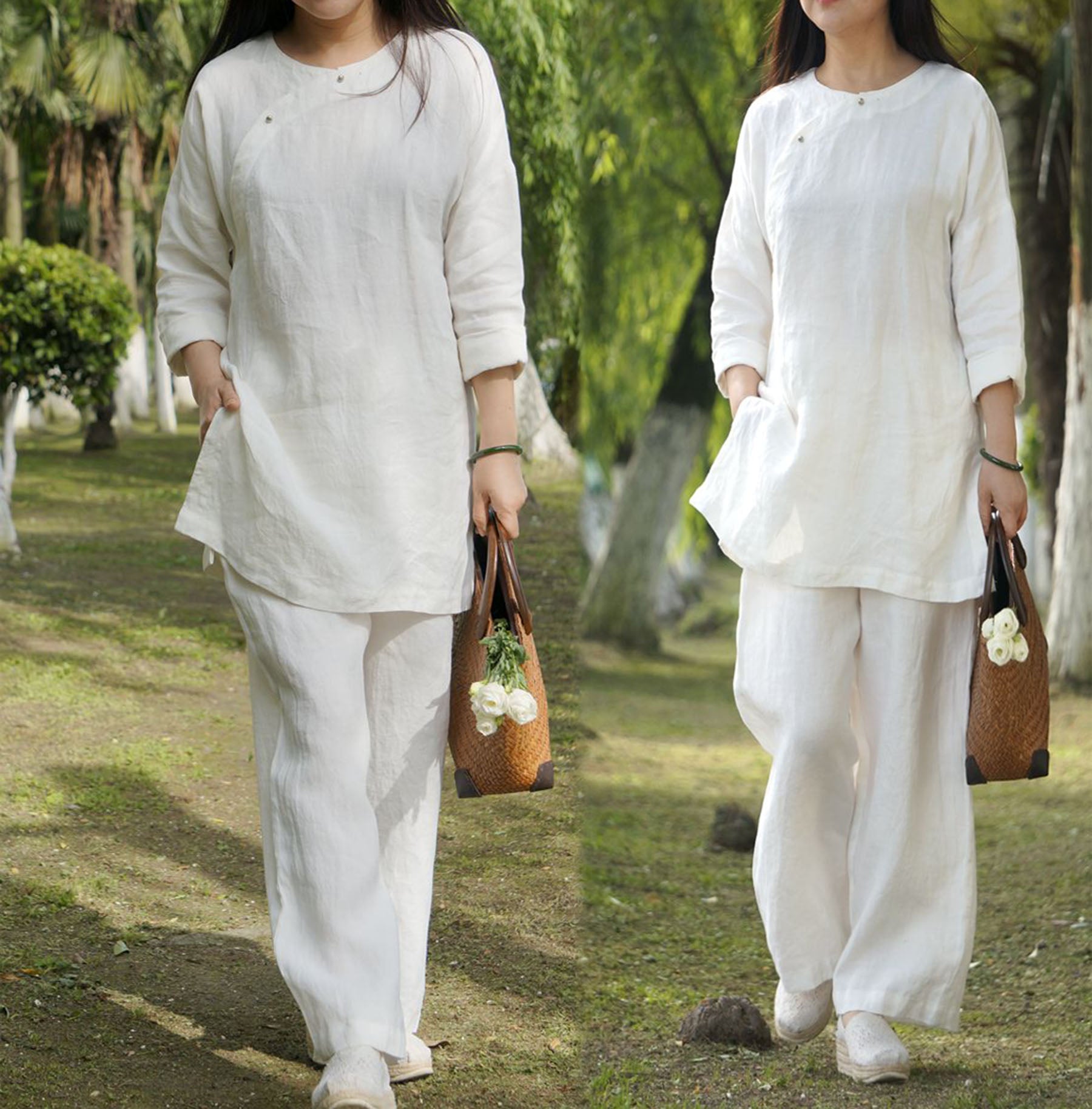 edoa Washed Linen Wide Leg Pants