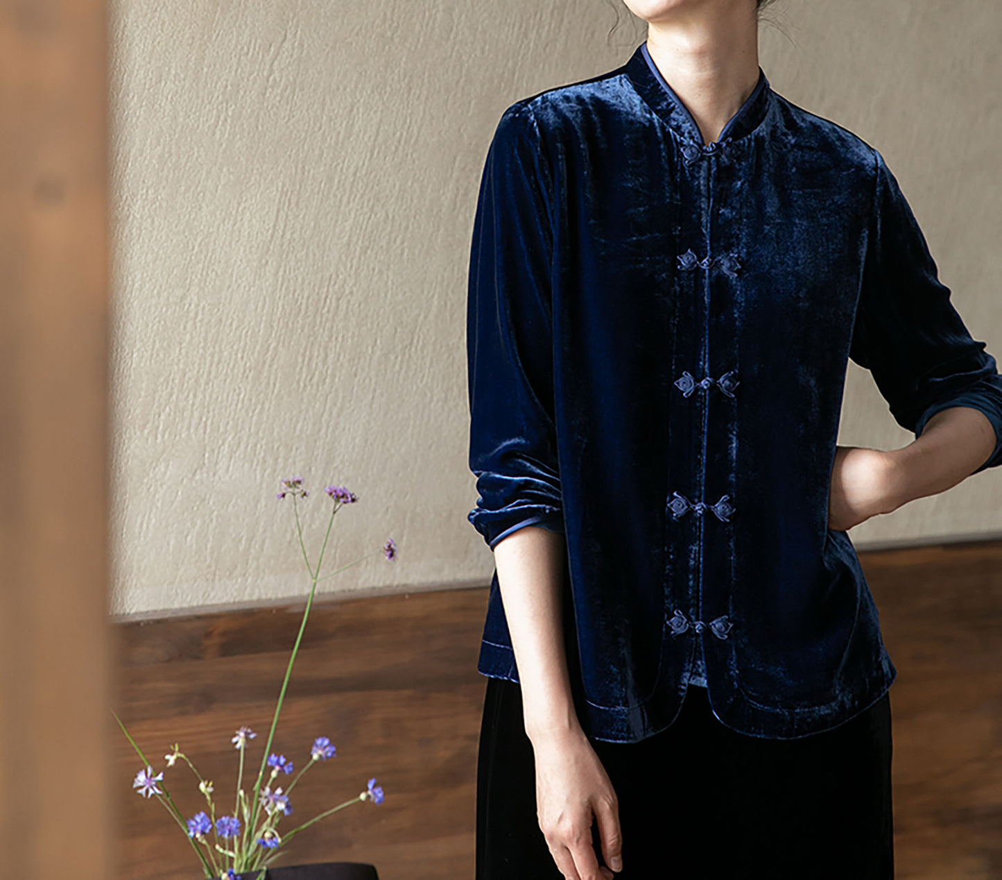edoa Silk Velvet Chinese Blouse 