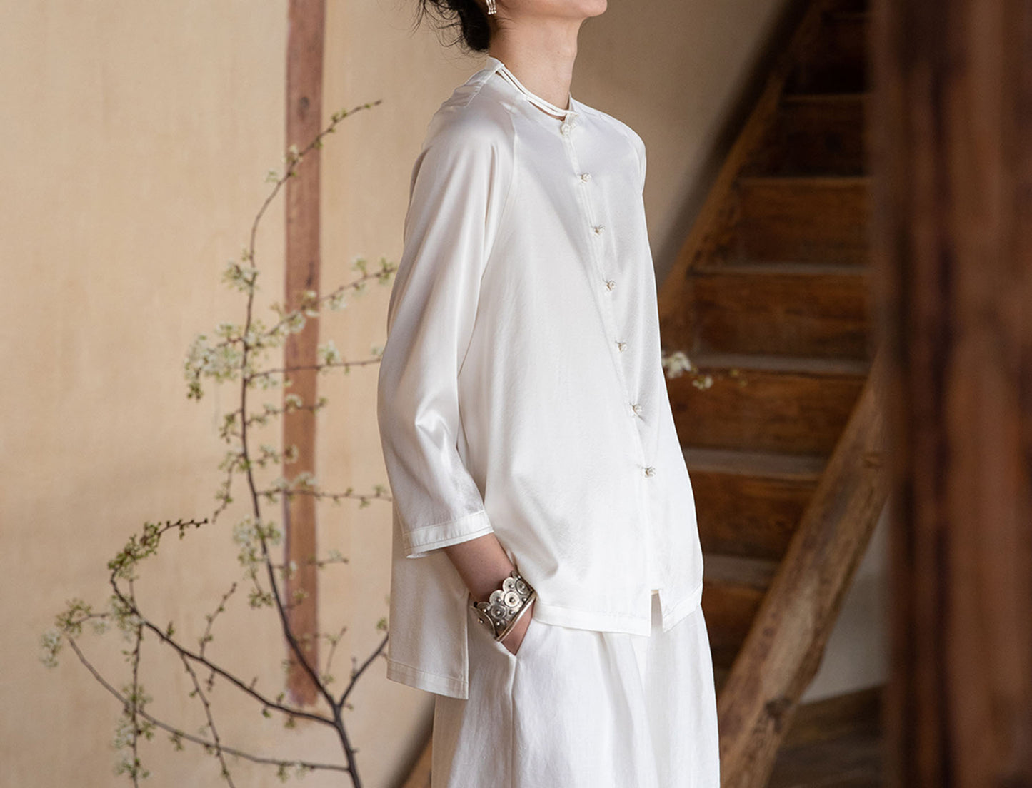 edoa Silk Charmeuse Chinese Blouse