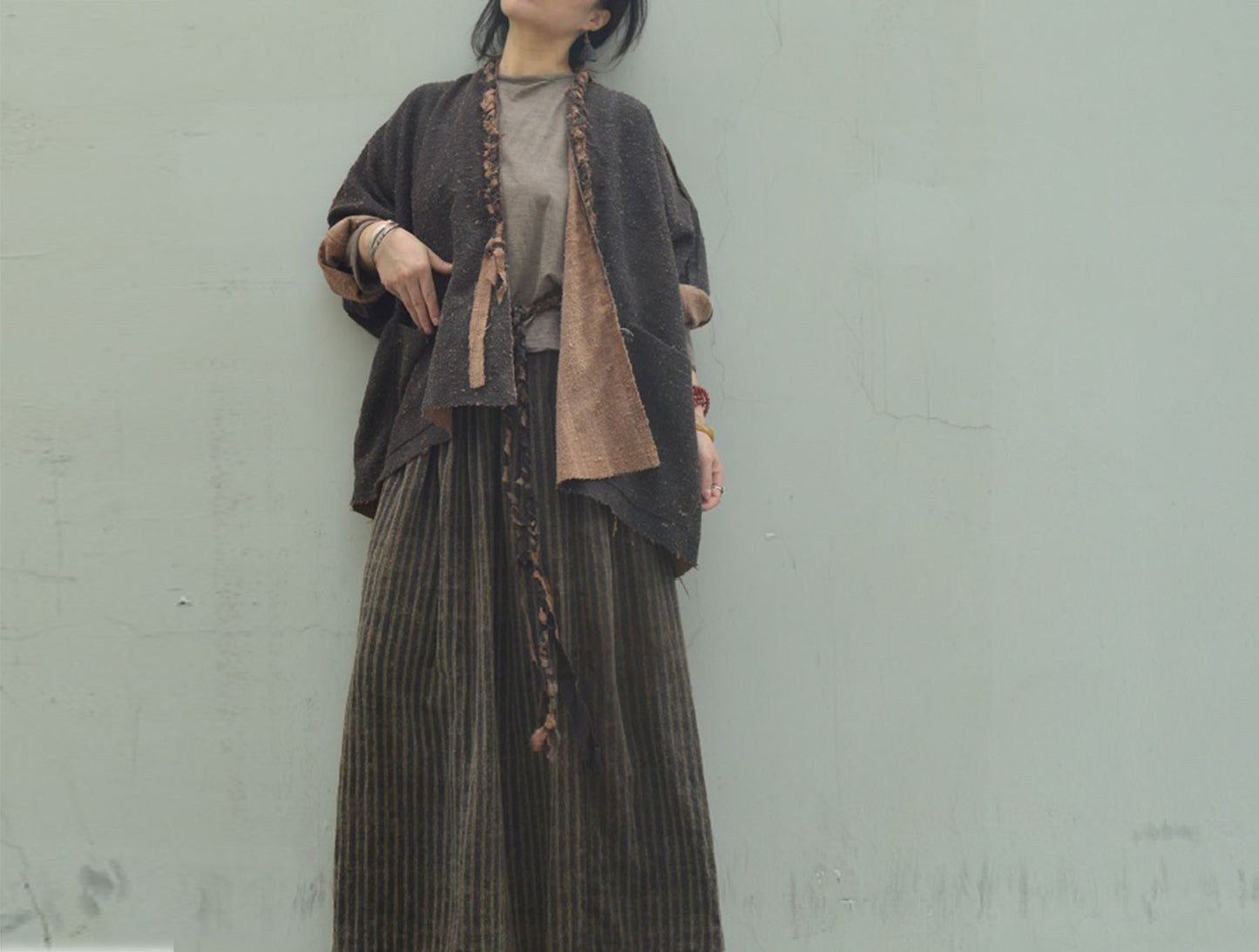 edoa Reversible Mud Tussah Silk Braided Cardigan