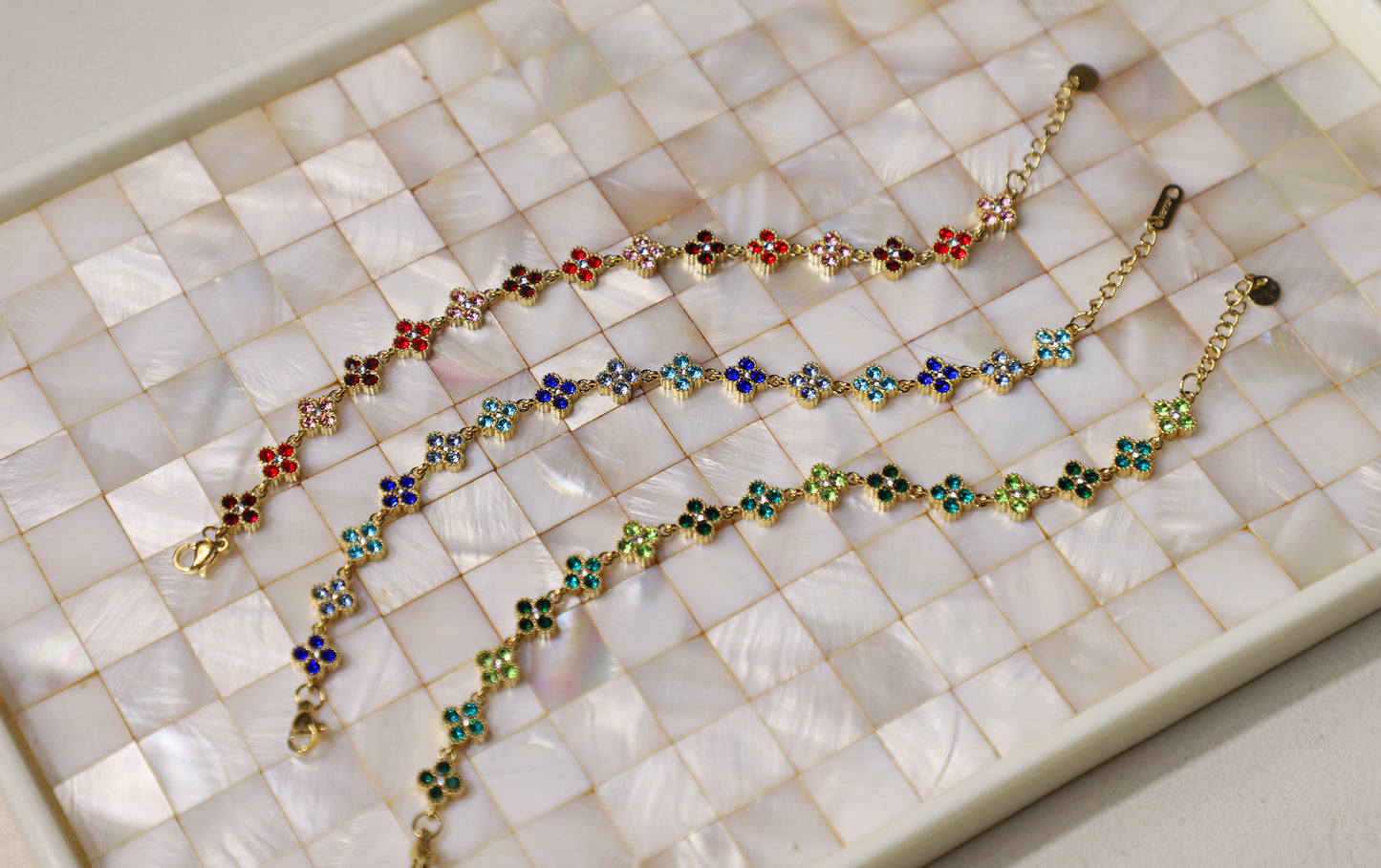 edoa French Chic Gemstone Vintage Clover Bracelet