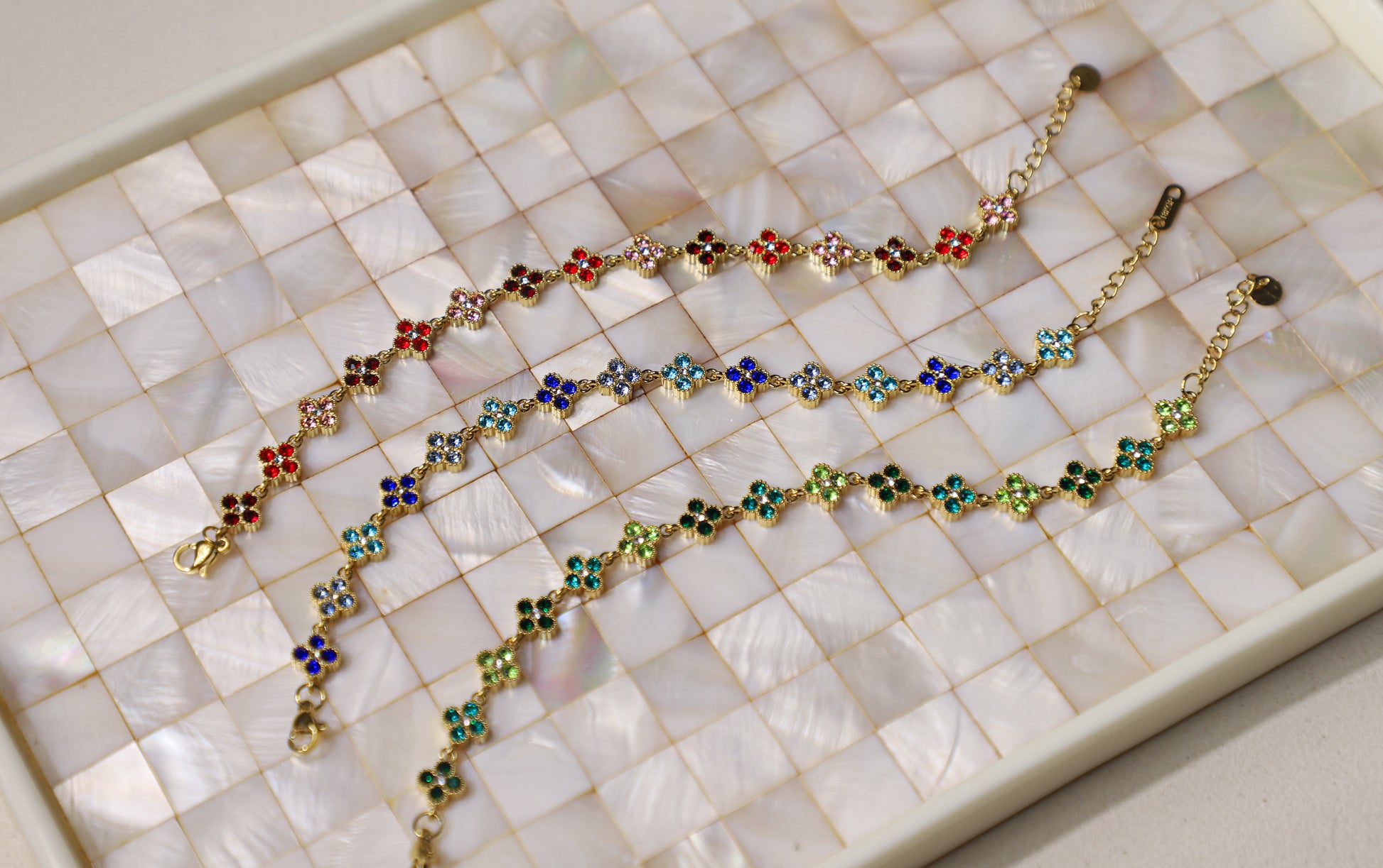 edoa French Chic Gemstone Vintage Clover Bracelet