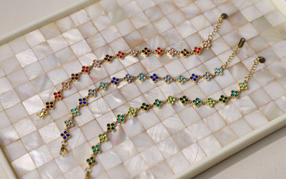 edoa French Chic Gemstone Vintage Clover Bracelet