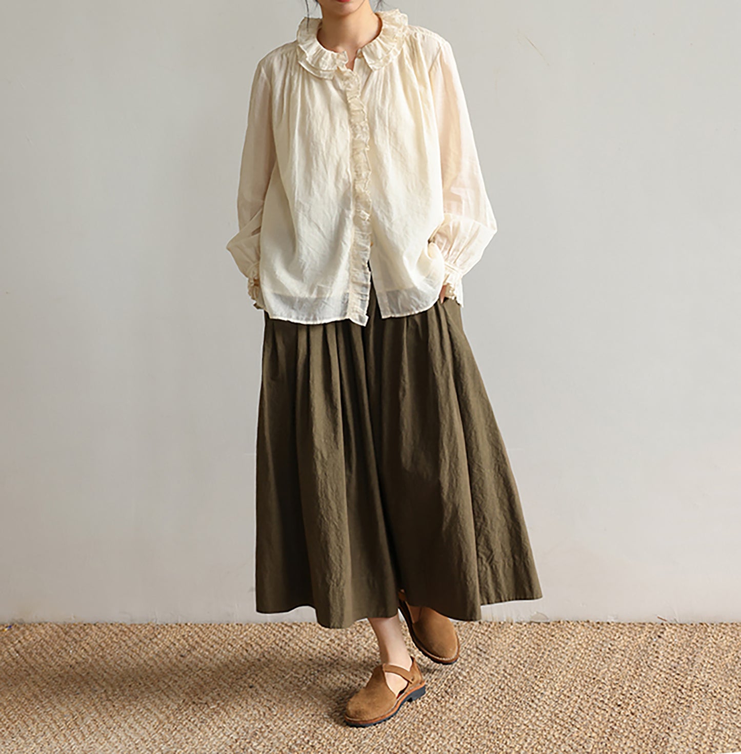 edoa Victorian Inspired Cotton Ruffle Blouse