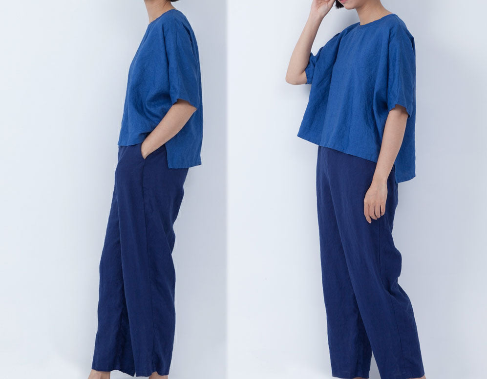 edoa Loose Fitting Linen Tunic Top