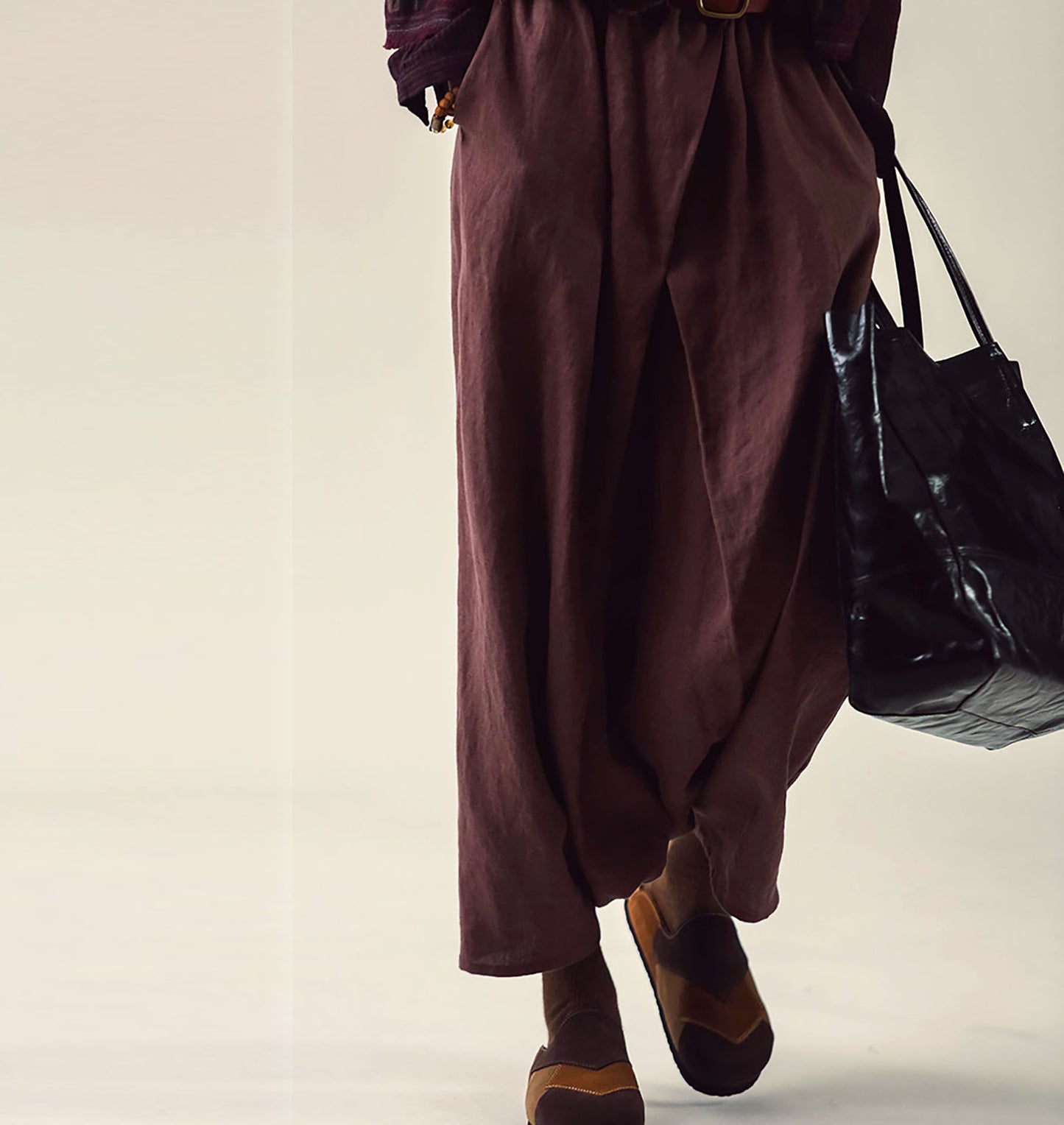 edoa Loose Drop Crotch Heavy Weight Linen Harem Pants