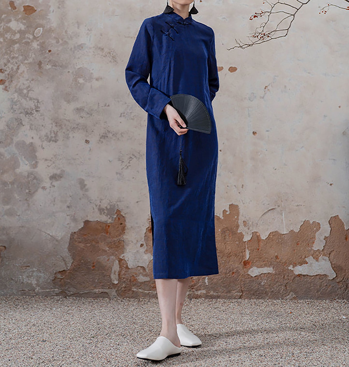 edoa Blue Mud Silk Modern Cheongsaam Dress