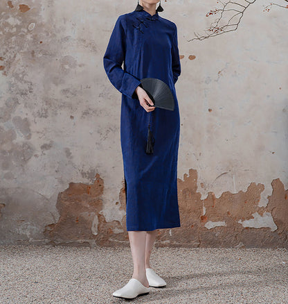 edoa Blue Mud Silk Modern Cheongsaam Dress