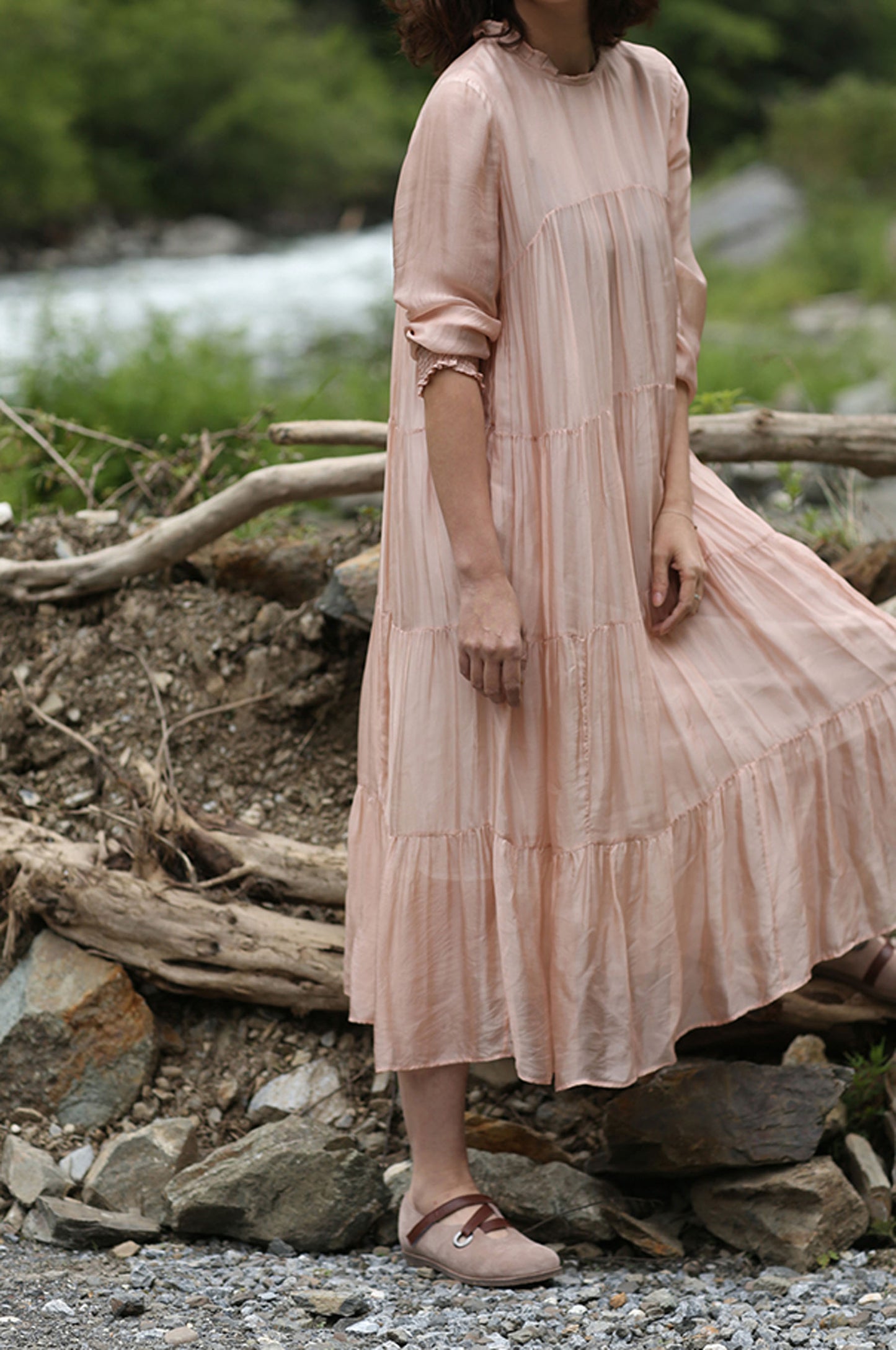 edoa Pink Silk Cotton Blend Prairie Dress