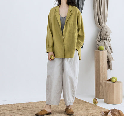edoa High Count Prewashed Linen Multi-way Collar Shirt 