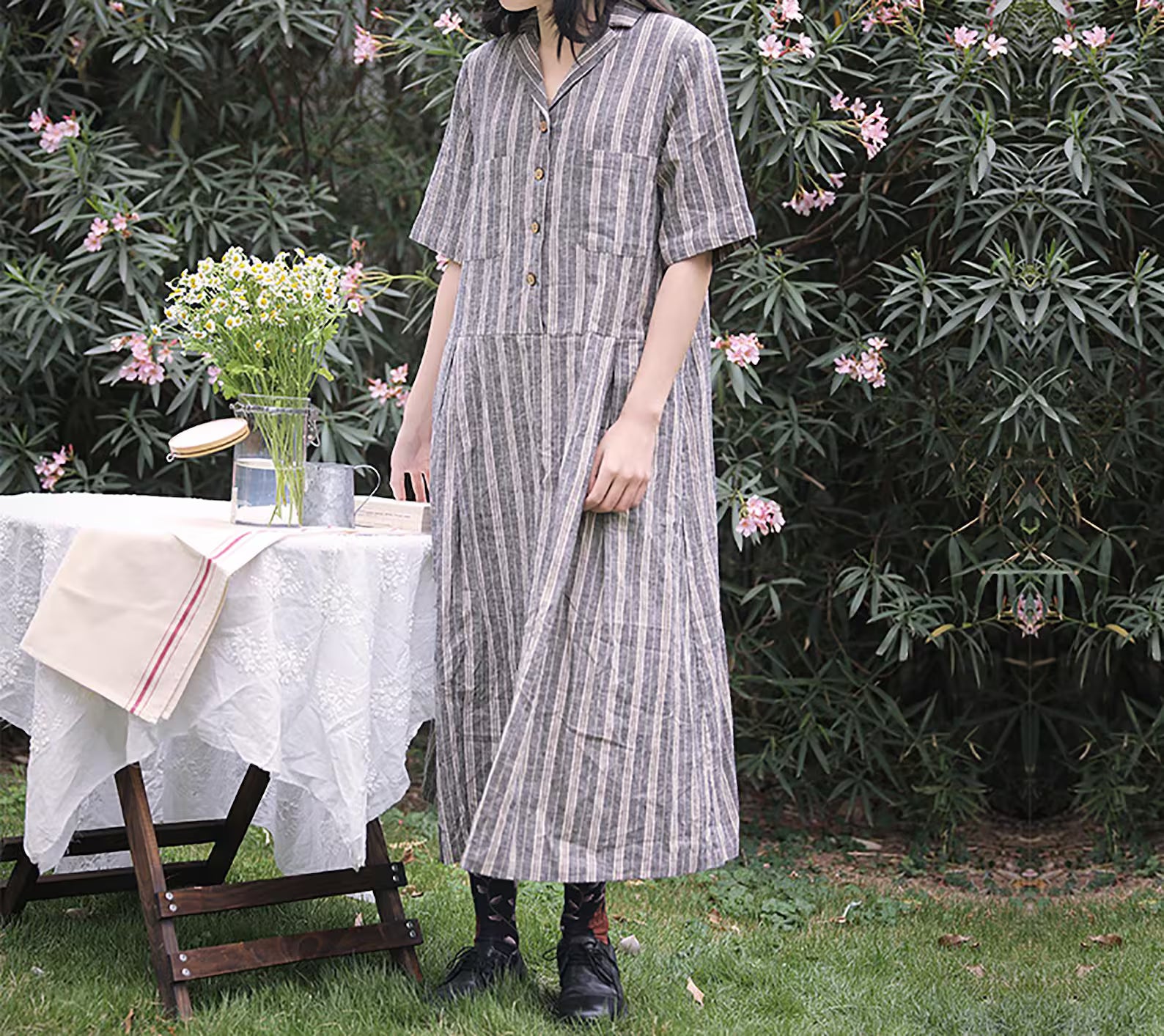 edoa Loose Fitting Stripe Blouse Dress