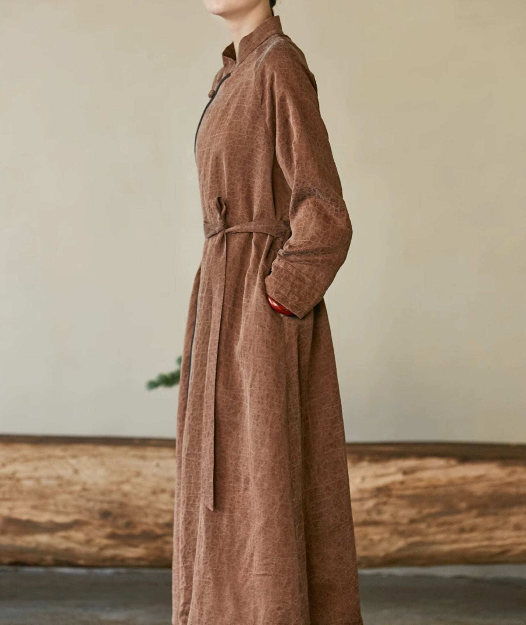edoa Cracked Mud Silk Charmeuse Cheongsam Coat