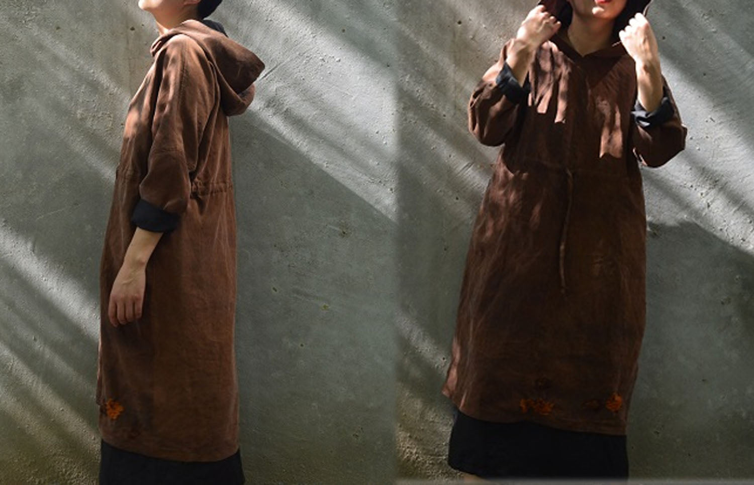 edoa Reversible Mud Silk Hooded Dress 