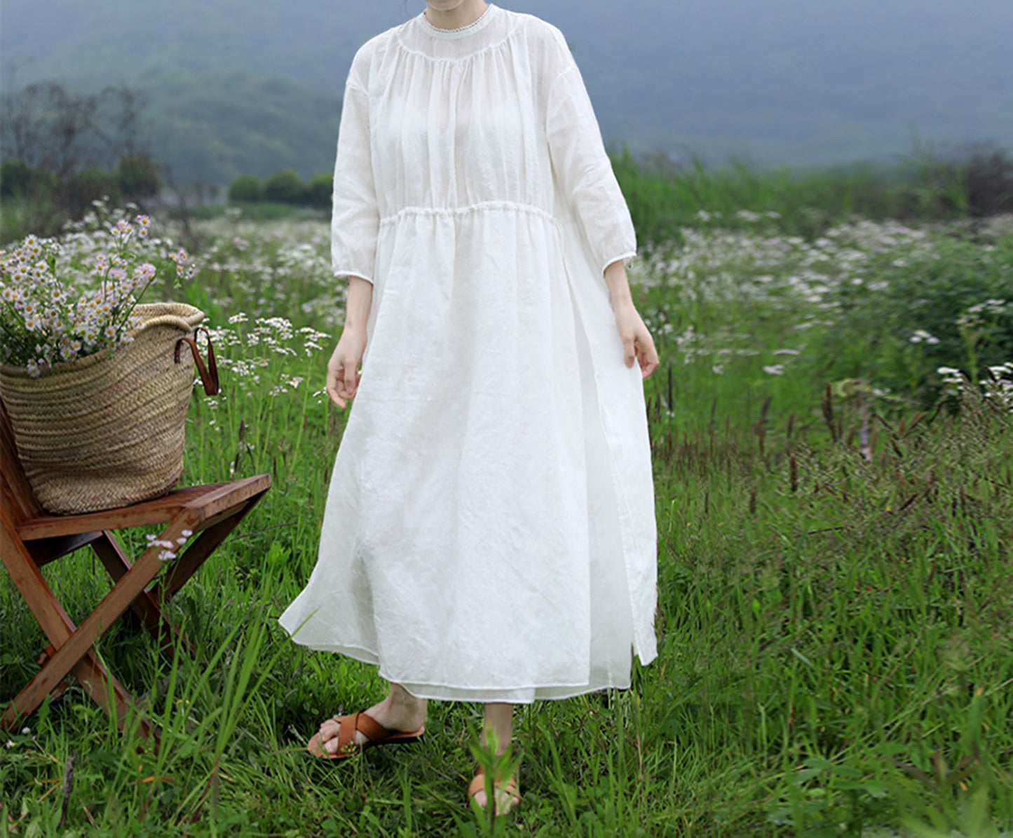 edoa High Counted French Linen Victorian Dress