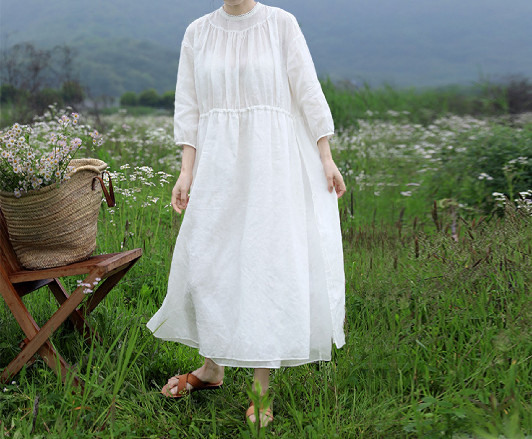 edoa High Counted French Linen Victorian Dress